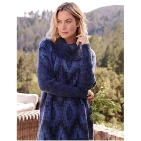 Soft Surroundings Wool Alpaca Blend Geometric Cowl Neck Tunic Sweater Womens XS - Picture 8 of 8